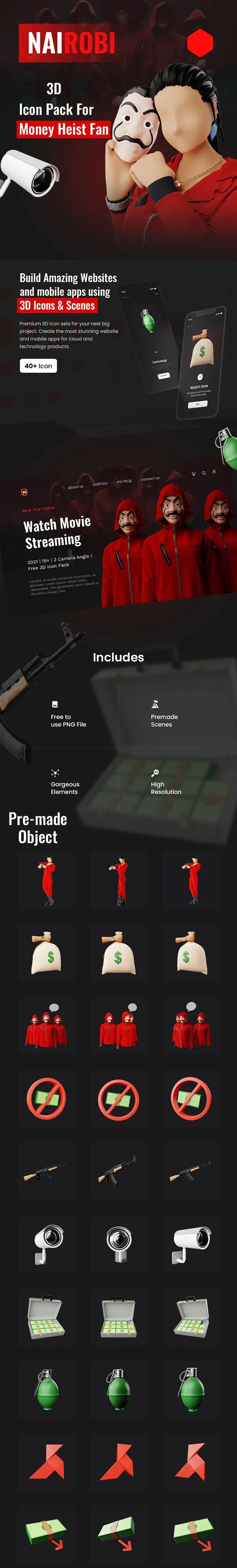 Money Heist Pack - 3D Illustration [PNG/BLEND]