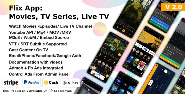 CodeCanyon - Flix App v2.4 - Movies - TV Series - Live TV Channels - TV Cast - 25446813