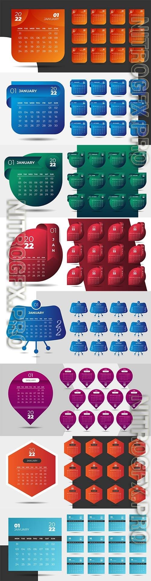 Geometric style professional 2022 calendar design template premium vector