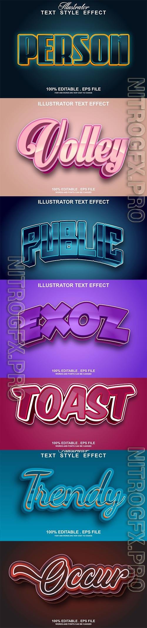 Set 3d editable text style effect vector vol 190