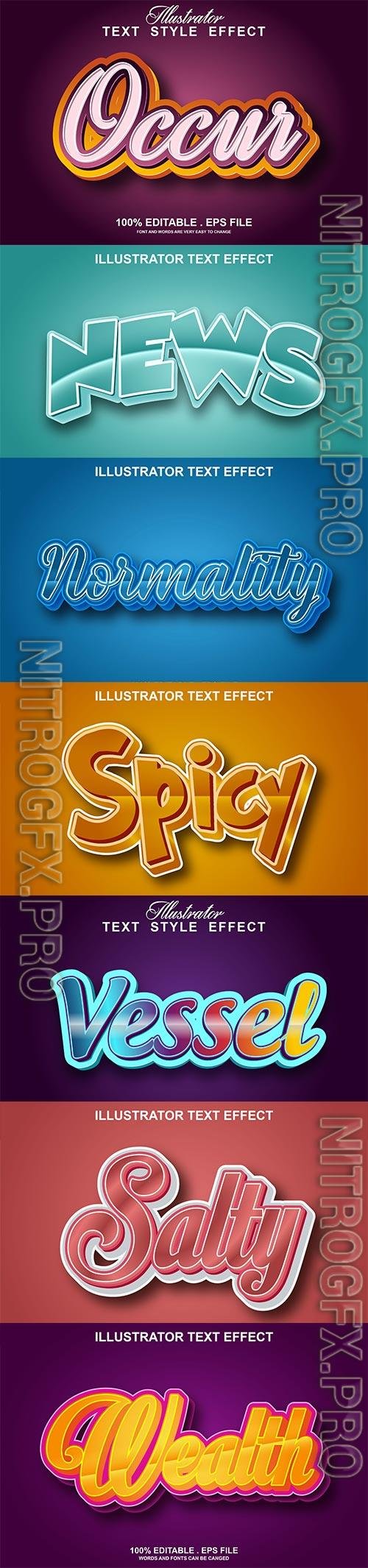 Set 3d editable text style effect vector vol 188