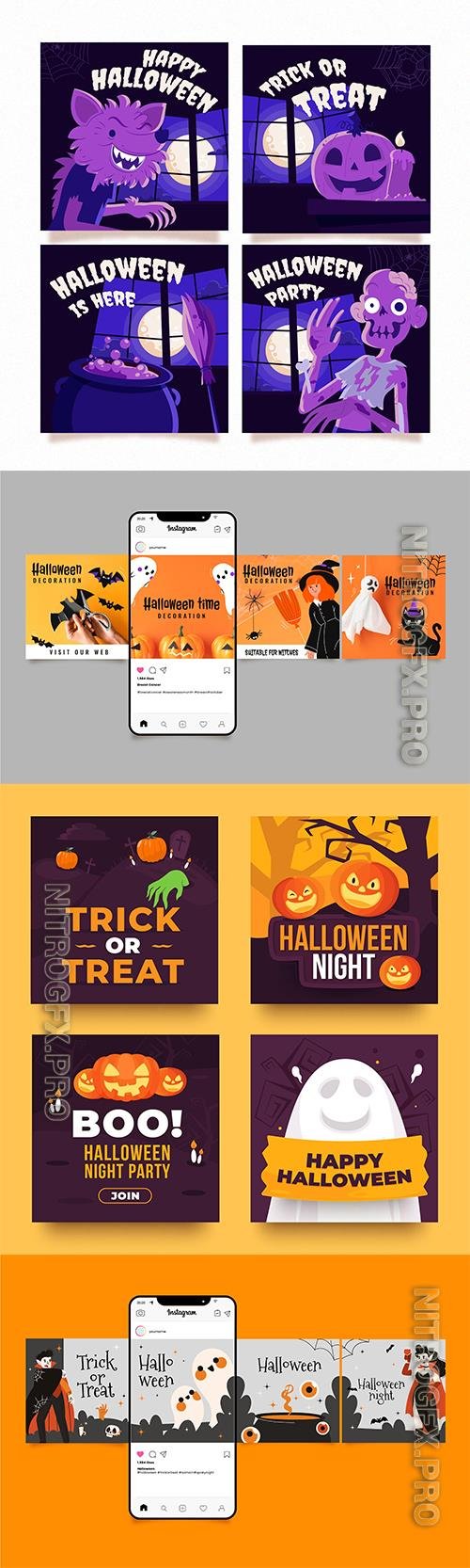 Hand-drawn Flat Halloween Instagram Posts Collection