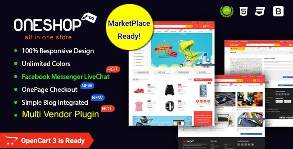 ThemeForest - OneShop v1.0.4 - Drag & Drop Muti-vendor & Multipurpose Responsive OpenCart 3 Theme - 20506236