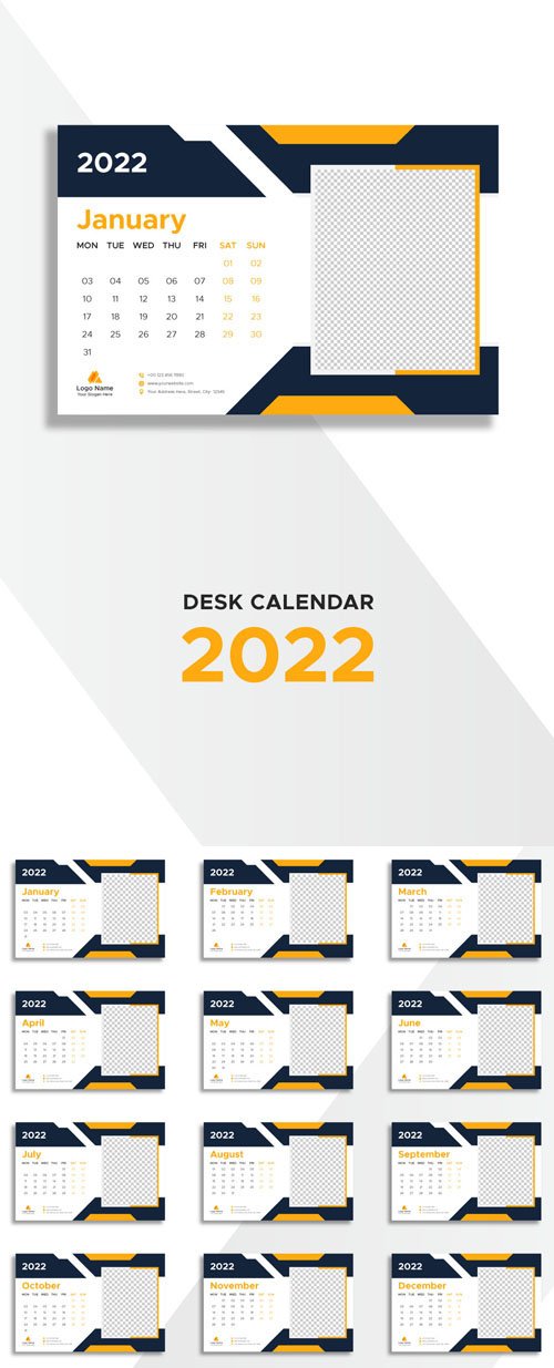 2022 Desk Calendar Vector Template