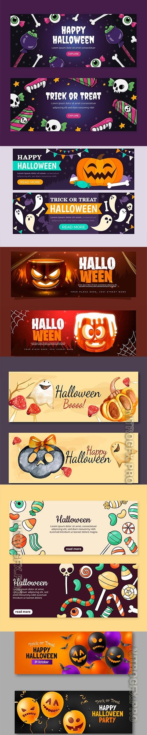 Realistic halloween horizontal sale banners set vol 2