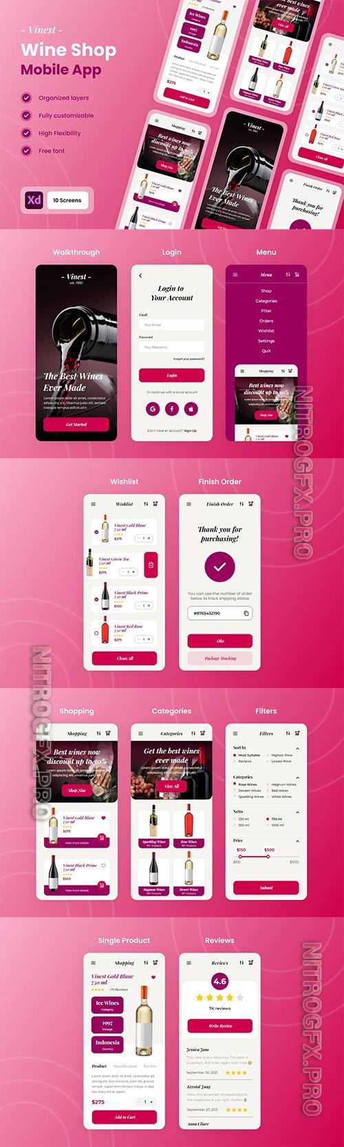 Vinest - Wine & Vineyard Mobile App UI Kit