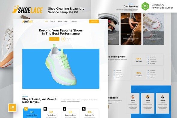 ThemeForest - Shoelace v1.0.0 - Shoes Cleaning & Laundry Service Elementor Template Kit - 34457480