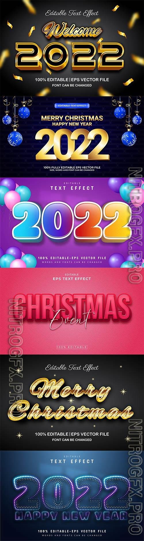 Merry christmas and happy new year 2022 editable vector text effects vol 7