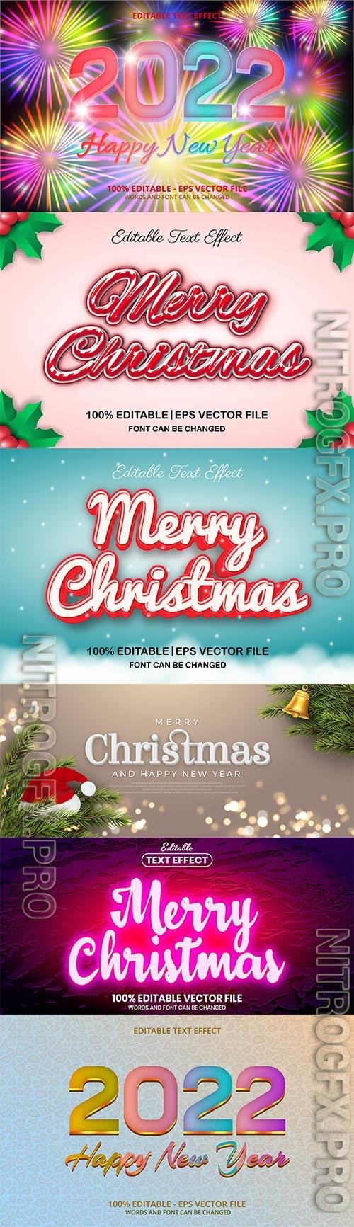 Merry christmas and happy new year 2022 editable vector text effects vol 6