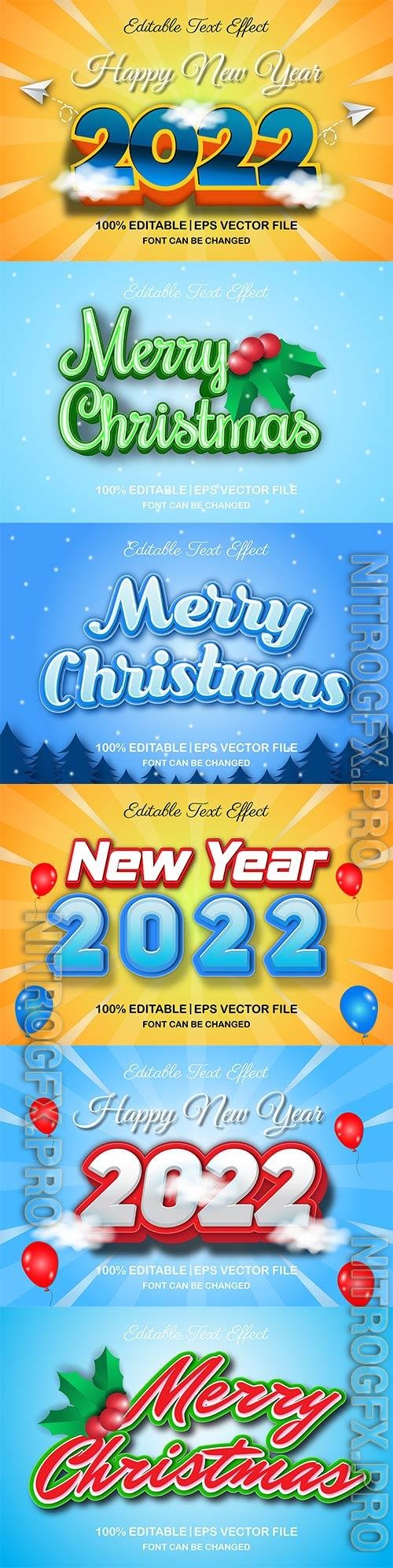 Merry christmas and happy new year 2022 editable vector text effects vol 9