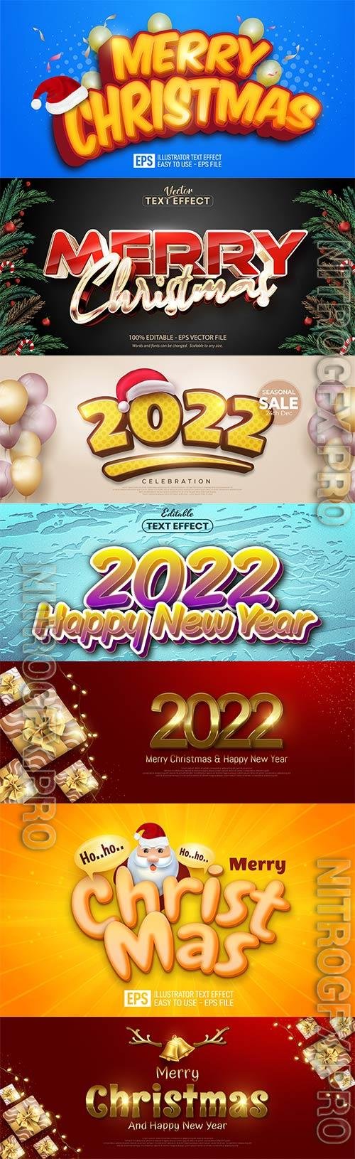 Merry christmas and happy new year 2022 editable vector text effects vol 8