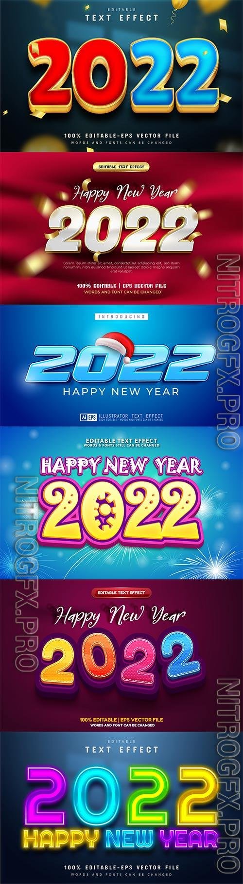 Merry christmas and happy new year 2022 editable vector text effects vol 5