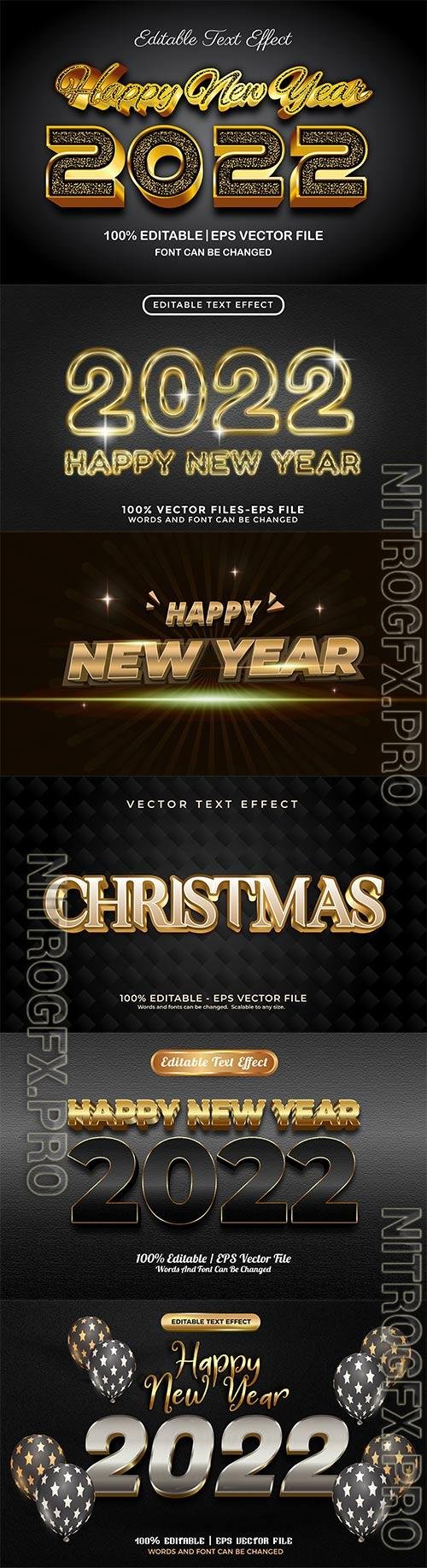 2022 New year and christmas editable text effect vector vol 29