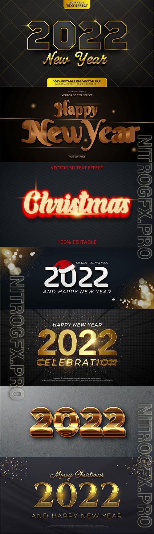 2022 New year and christmas editable text effect vector vol 25
