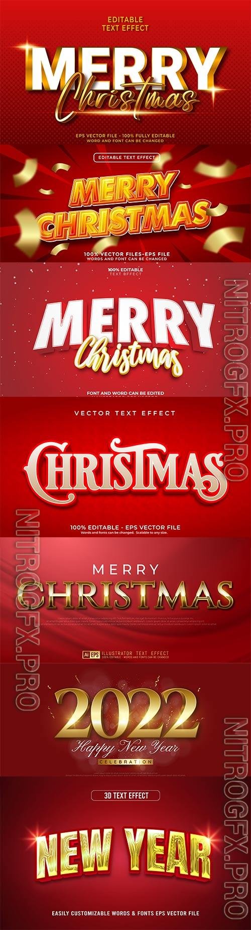 2022 New year and christmas editable text effect vector vol 21