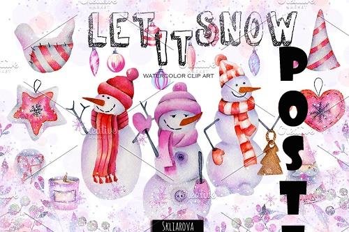 Let it snow. Watercolor collection - 3886020