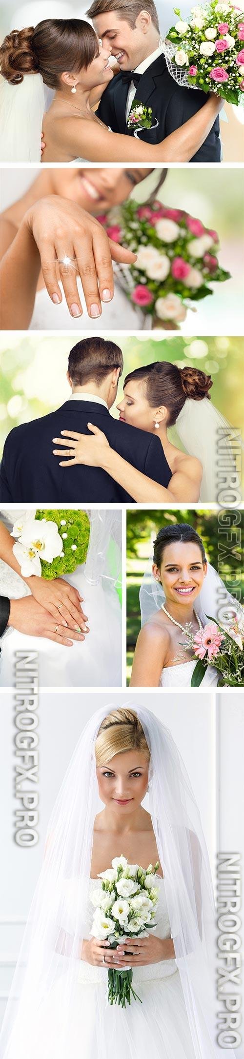 Wedding stock photo, bride and groom happy