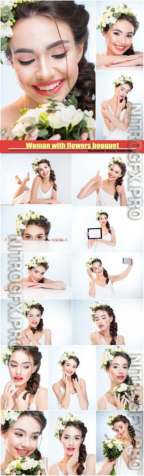 Girl with white flowers smiling