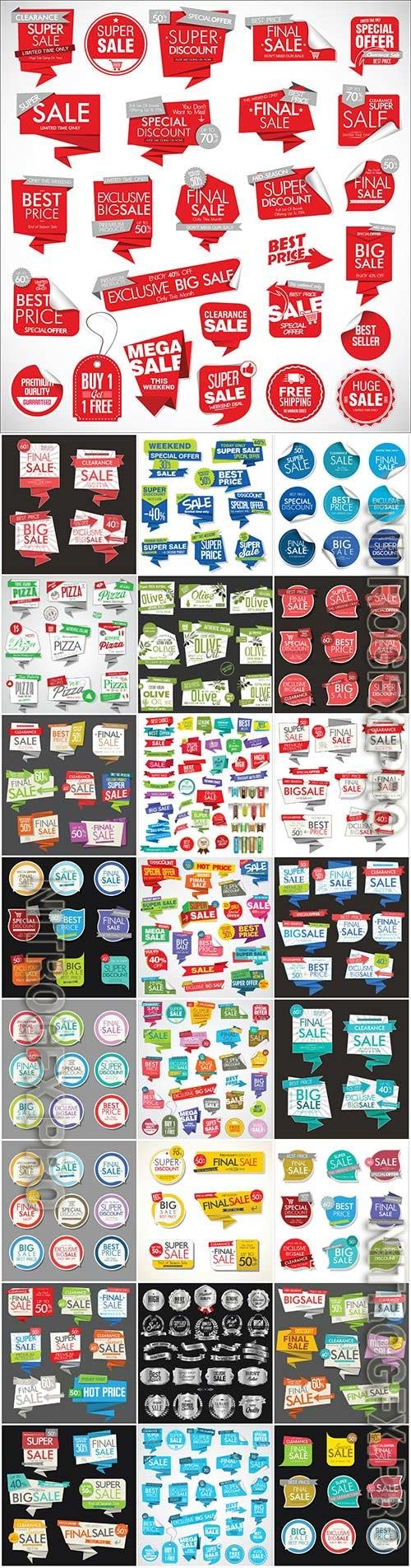 Discount stickers and sale banners in vector