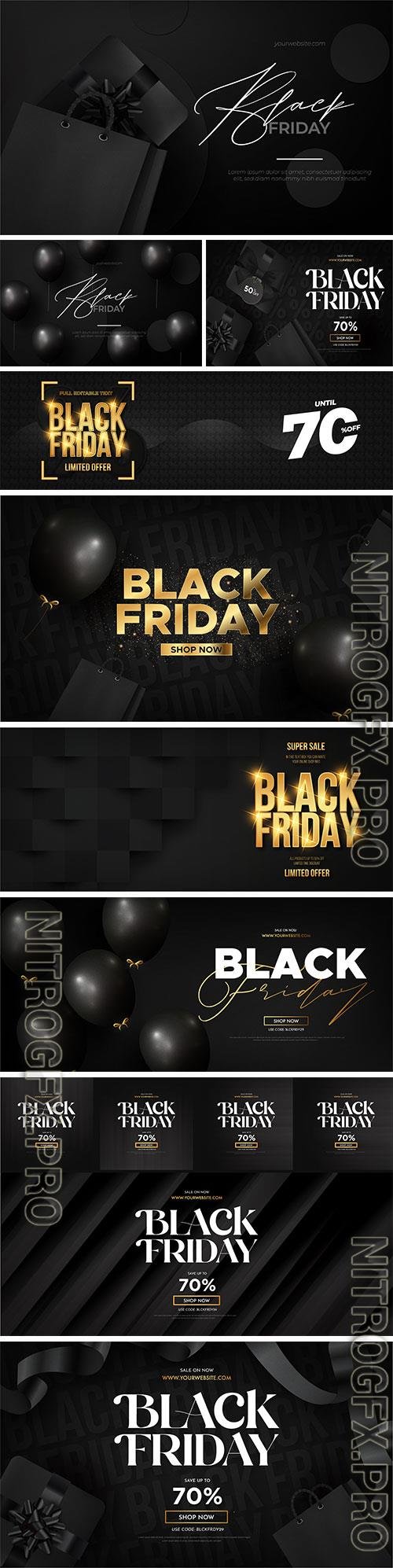 Black friday super sale with realistic shopping vector elemens
