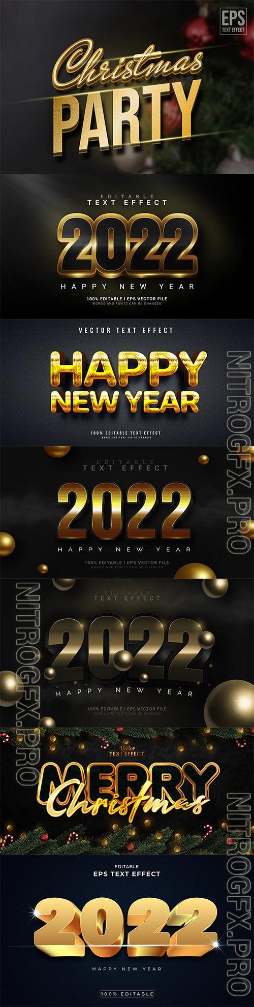 2022 New year and christmas editable text effect vector vol 31