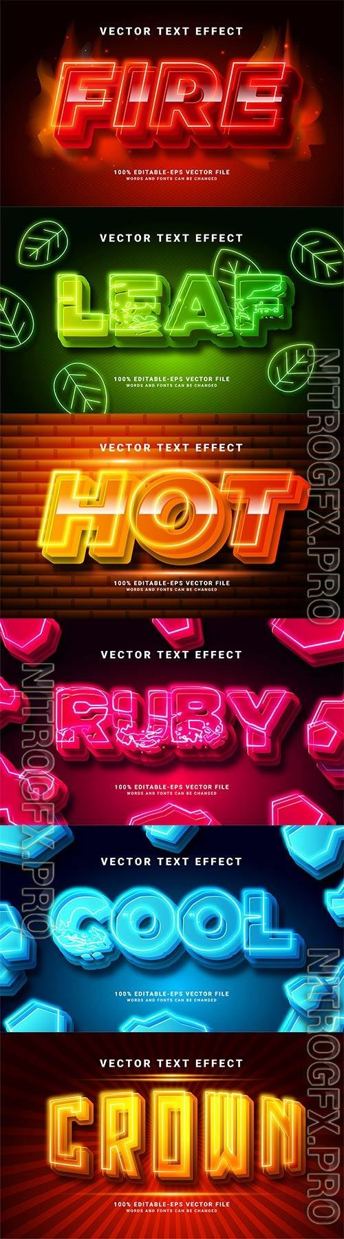 Set 3d editable text style effect vector vol 221
