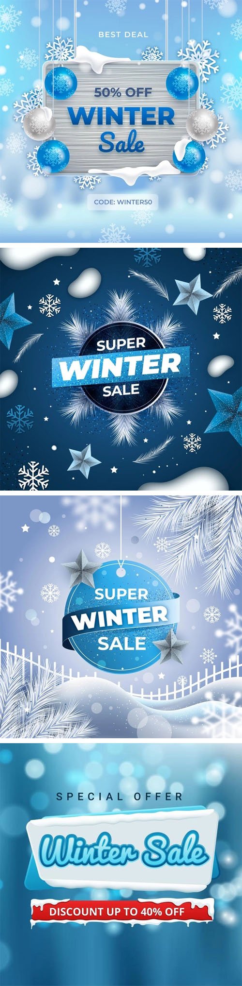 4 Winter Sale Banners Illustration Vector Templates