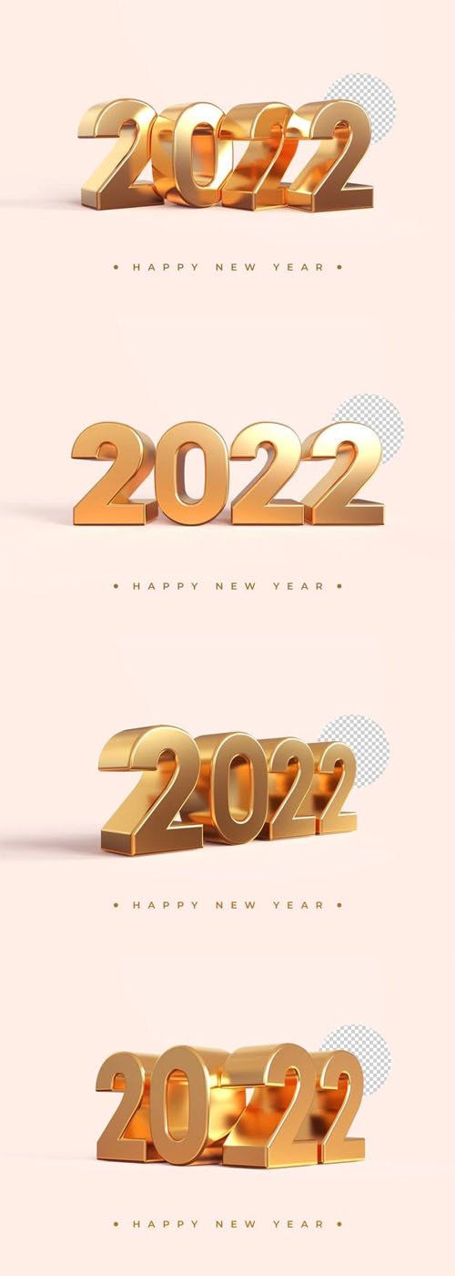 Gold 2022 New Year 3D Rendering PSD Templates Collection