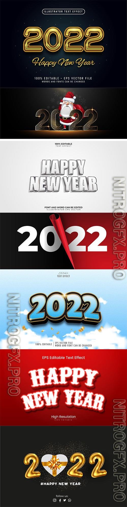 Happy New Year 2022 3D text effect template vector