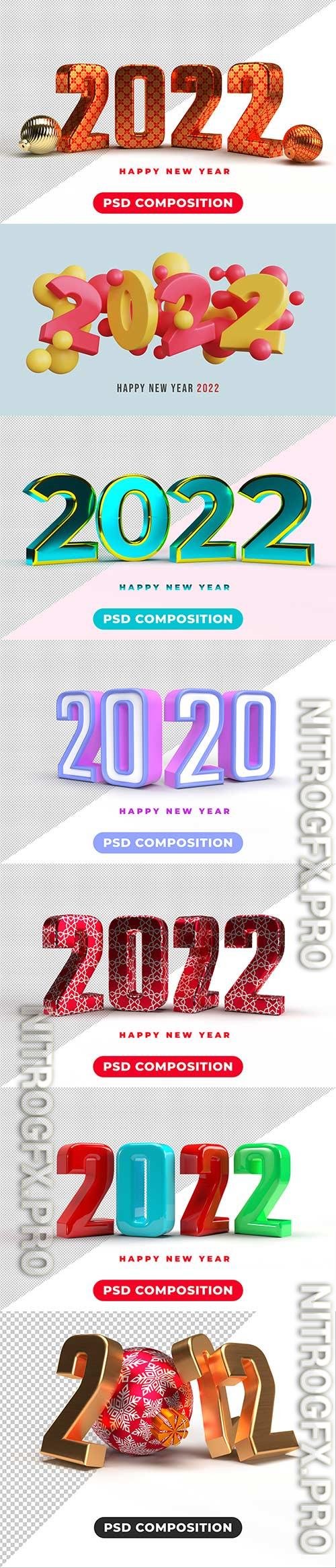 3d happy new year 2022 number psd background