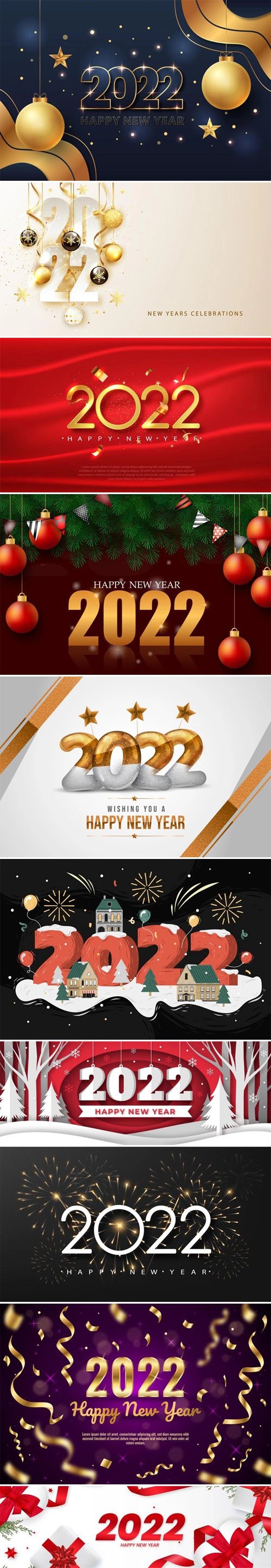 10 Happy New Year 2022 Banners & Backgrounds Vector Templates Vol.2