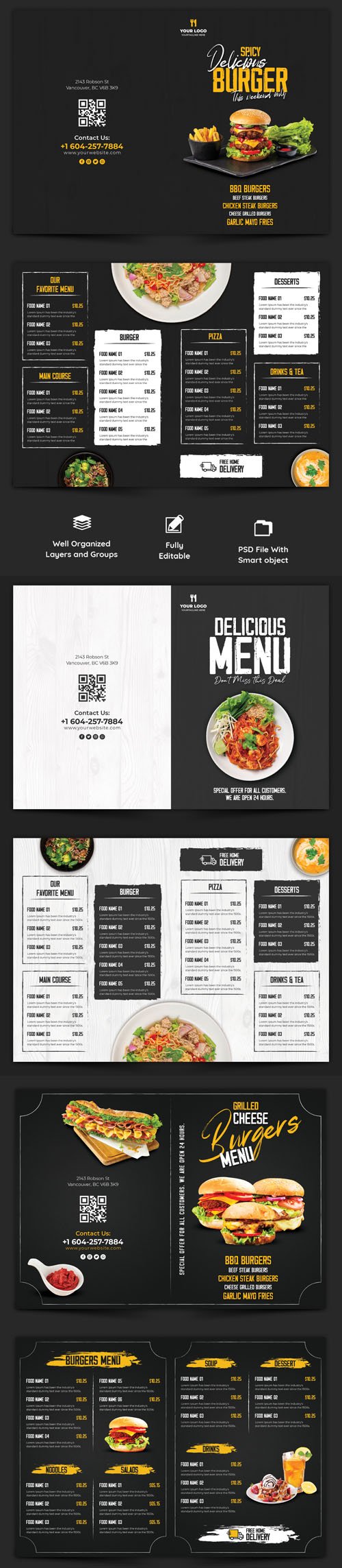 Restaurant Menu Bi-Fold Brochures PSD Templates Vol.2