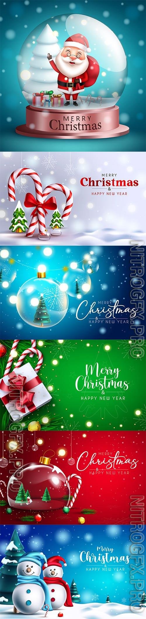 Christmas merry greeting vector set with santa claus