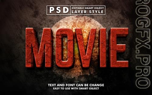 Movie 3d text effect with stone texture editable text effect premium psd with smart object