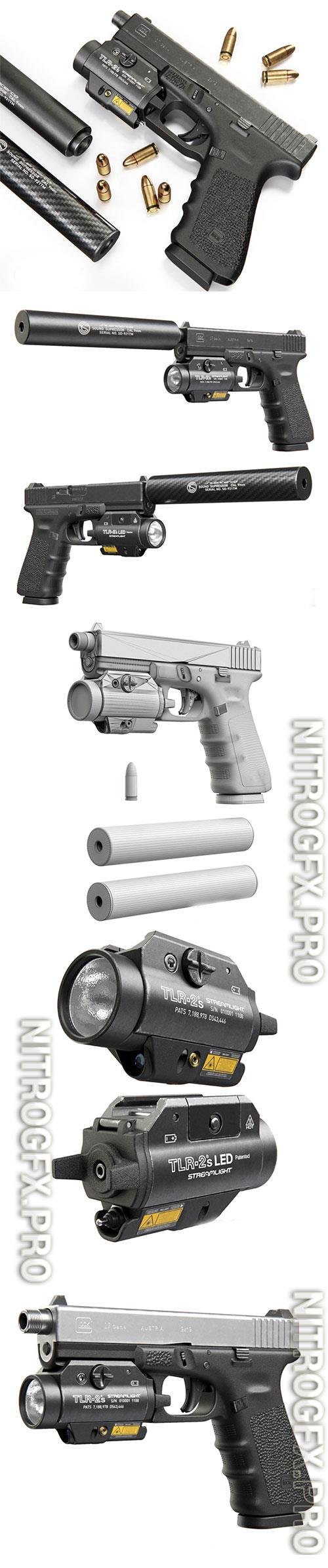 3D Models Pistol Glock 17 Gen4 + Lantern with laser center