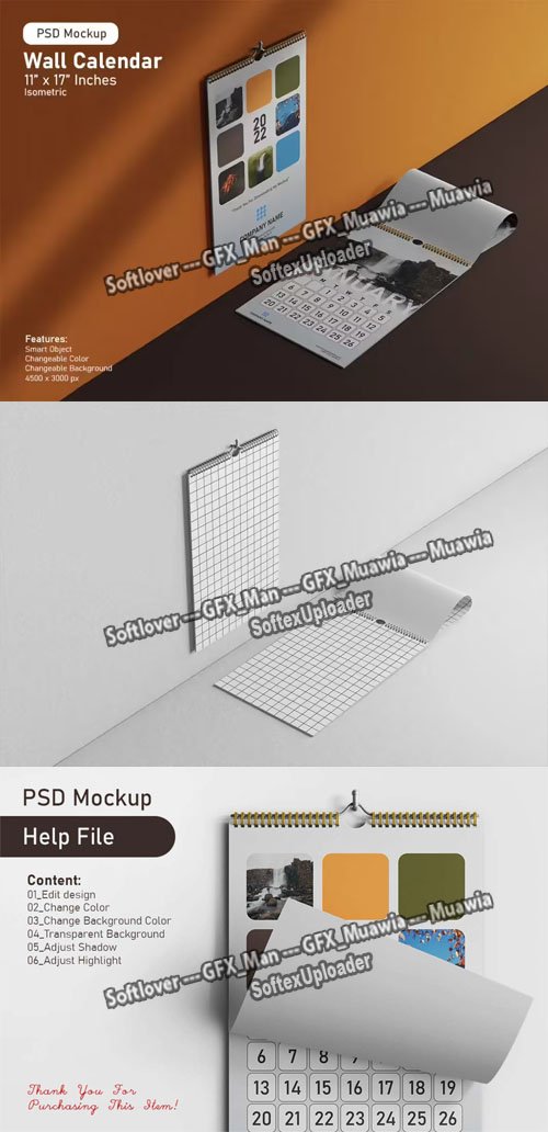 Isometric Wall Calendar PSD Mockup