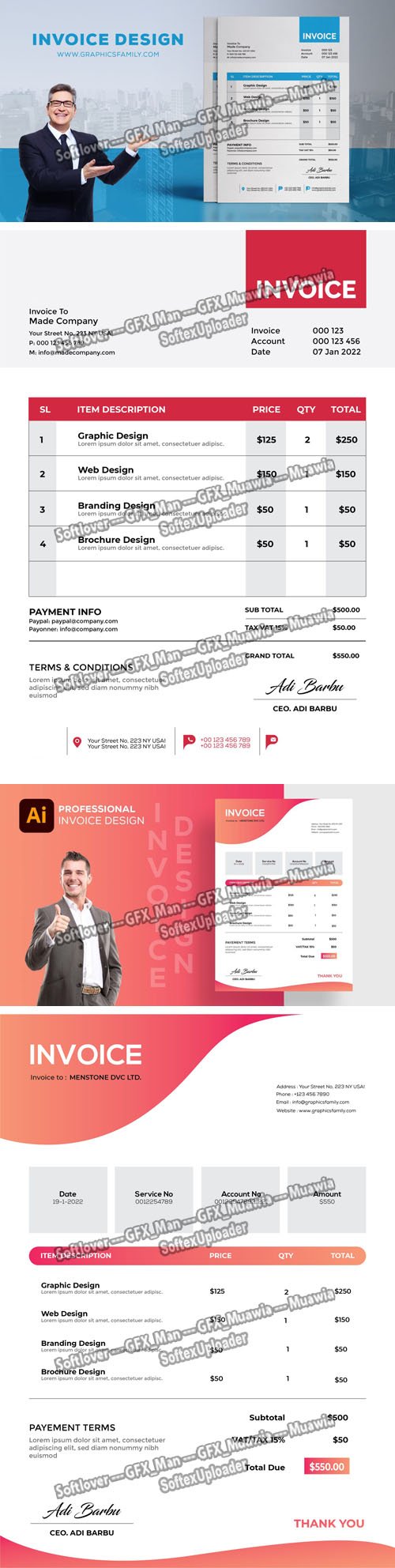 Two Professional Invoice Vector Templates