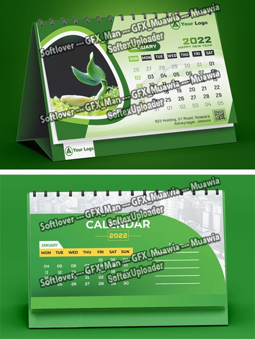 Two Green Desk Calendars PSD Templates