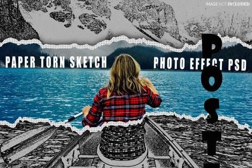 Paper Torn Sketch Photo Effect