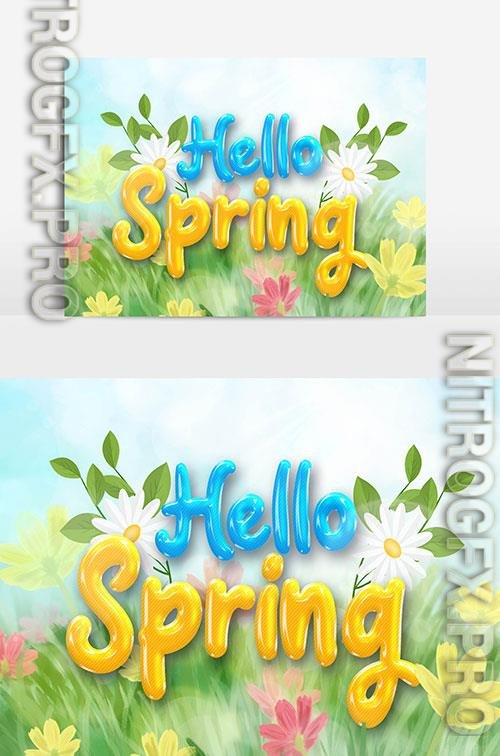 Beautiful Hello Spring Text Effect With Flowers And Leaves