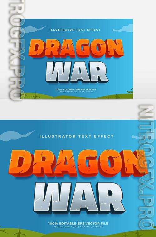Cartoon Game Style 3d Dragon War Text Effect in vector