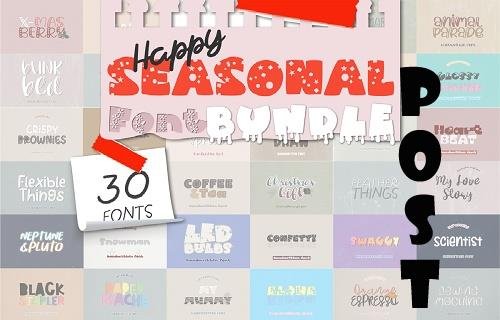 Happy Seasonal Font Bundle - 30 Premium Fonts