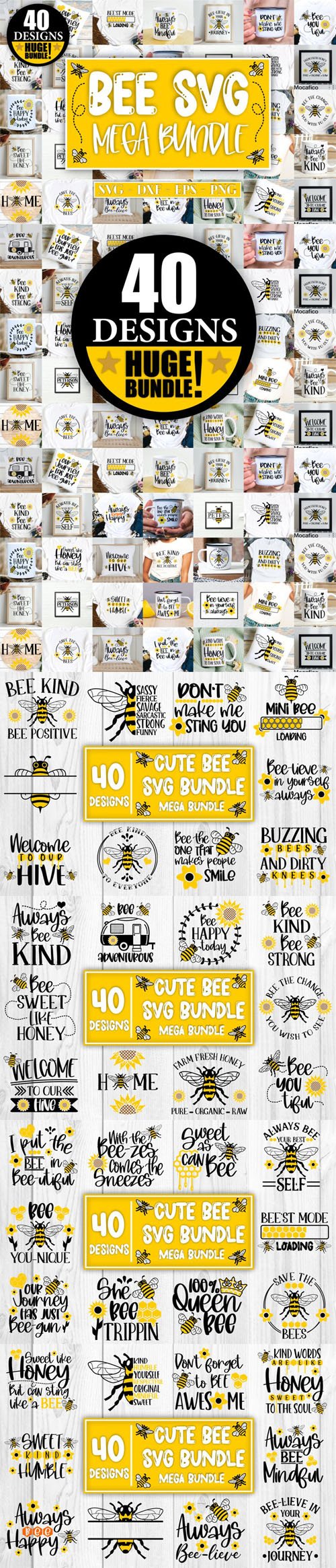 Bee SVG Mega - 40 Designs - Huge Bundle