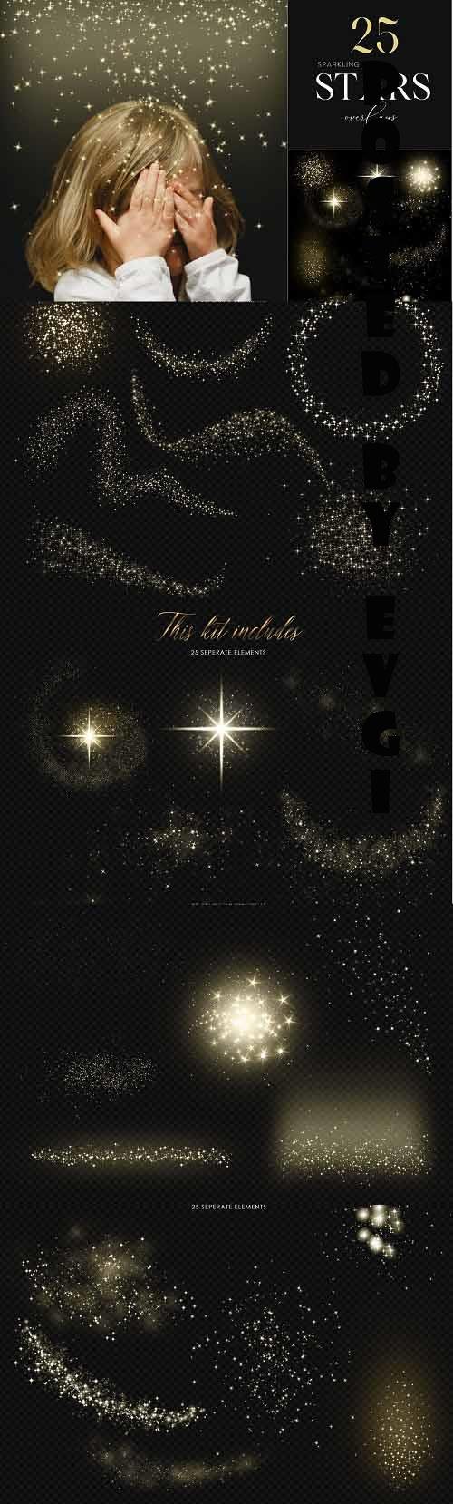 25 Sparkly Stars Overlays, Sparkly Stardust, Gold Stars - 1894077