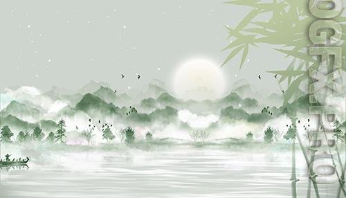 Psd Ink Green Bamboo Spring Background