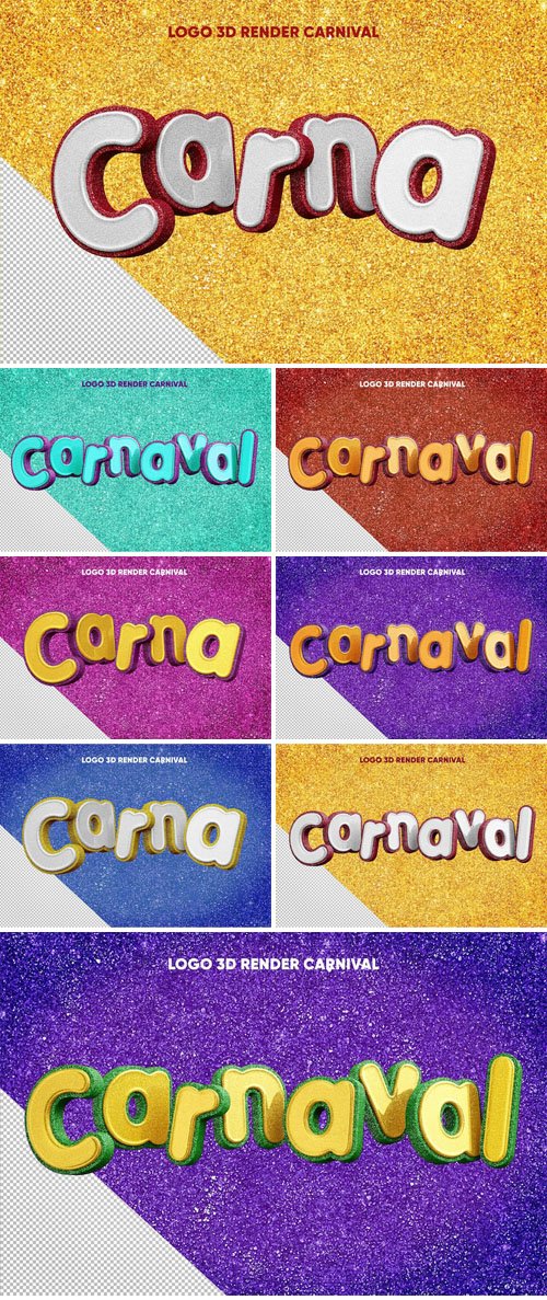 3D Render Carnival Logos - Glitter Text Effects for Photoshop