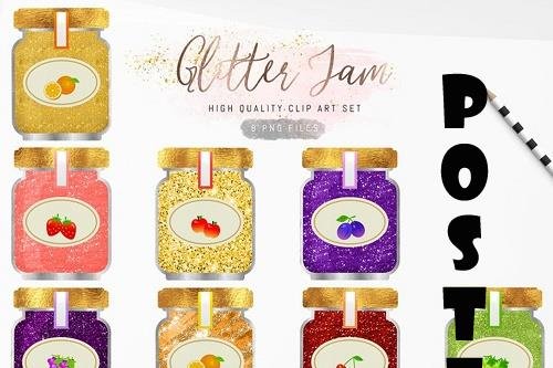 Glitter Jam Clipart, Food Clipart, Fruits Jams - 1924554