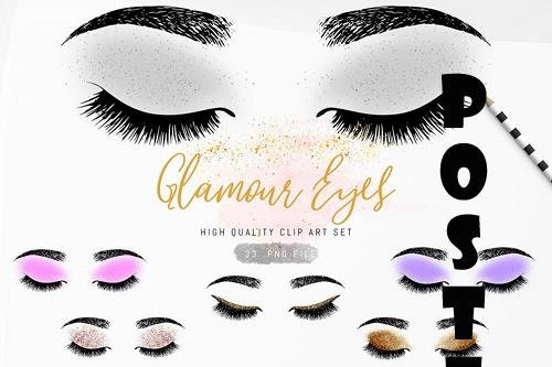 Glamour Eyes Clipart, Lash Clipart, Sparkle Eyelashes - 1924567
