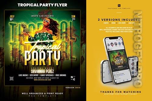 Tropical Party Flyer Template PSD