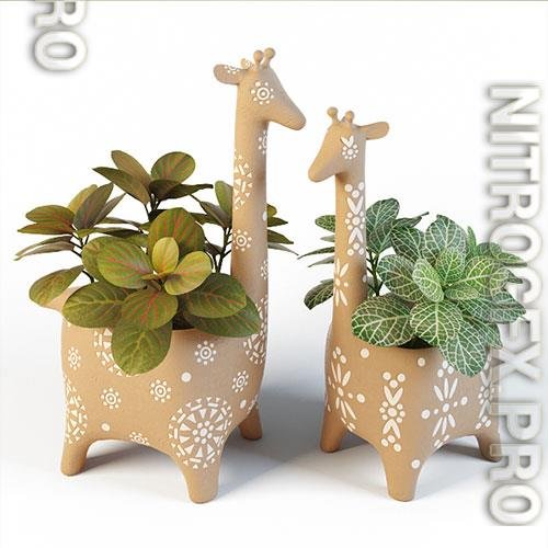 Plants in a giraffe pots 5 3D Model